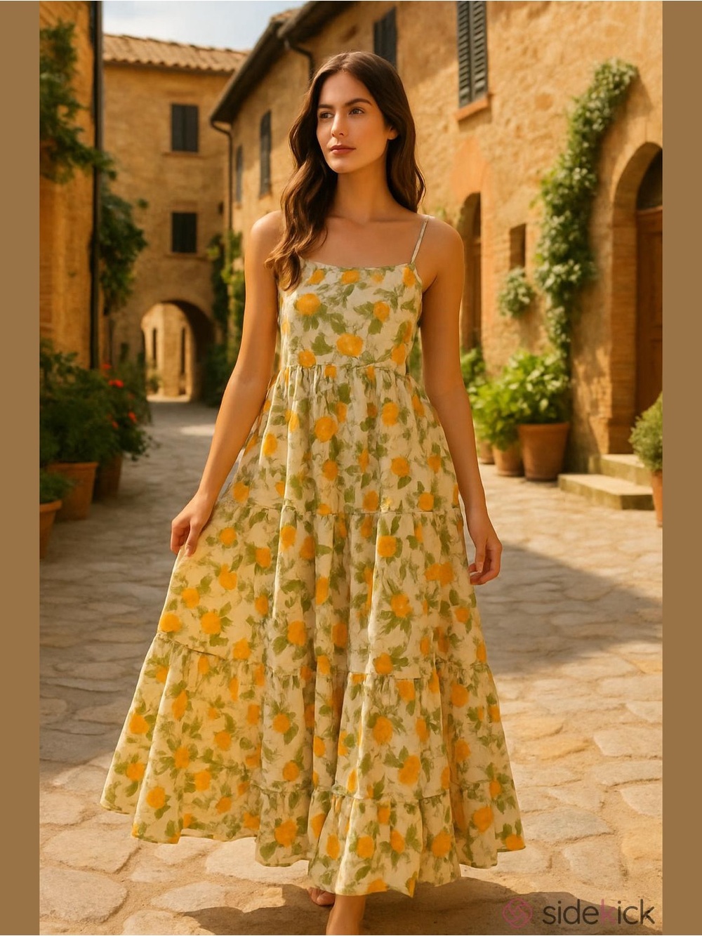 Women’s Floral Oranges Maxi Dress Size 3X Vacation Plus Europe Cottage Boho NWT